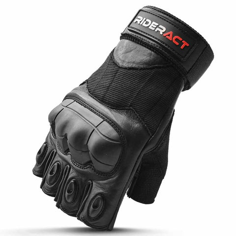 RIDERACT® Fingerless Leather Motorcycle Gloves Vulcan Biker Gloves