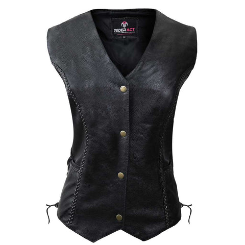 RIDERACT® Women Leather Motorcycle Vest Patsy Adjustable