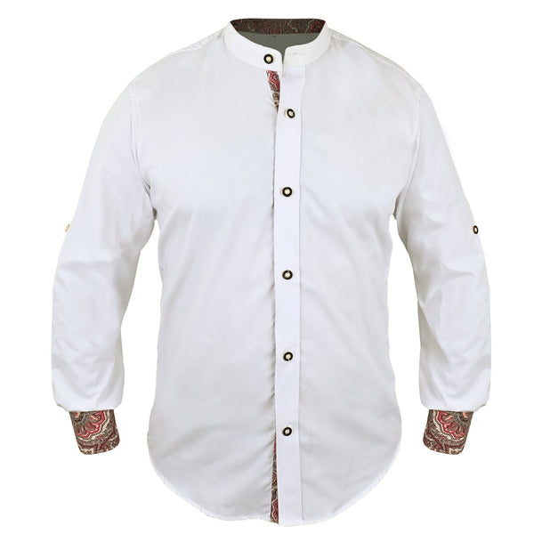 Bavarian Men's Oktoberfest Shirt Cotton White with Twist Embroidery