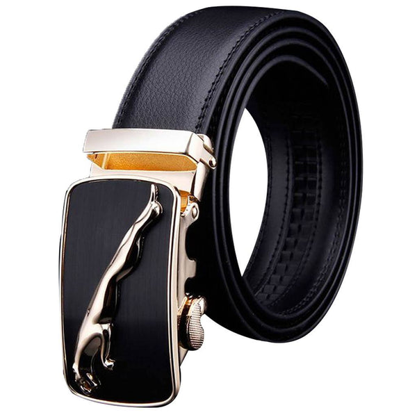 Adjustable Leather Belt Auto locking Jaguar Buckle 101D Gold