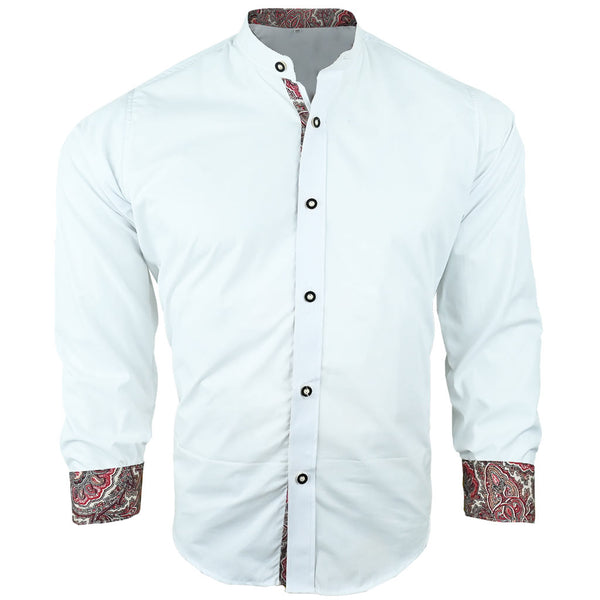 Bavarian Men's Oktoberfest Shirt Cotton White with Twist Embroidery