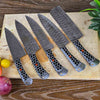 Handmade Damascus Kitchen Chef Knife Set of 5 Pieces - Black Handles Damascus Steel Kitchen Knife Set With Leather Sheath