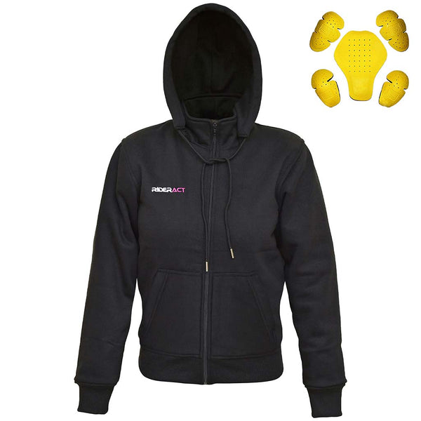 RIDERACT® Women Motorcycle Hoodie Black Reinforced