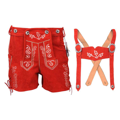 Women Oktoberfest Costumes Suede Lederhosen Leather Short Red