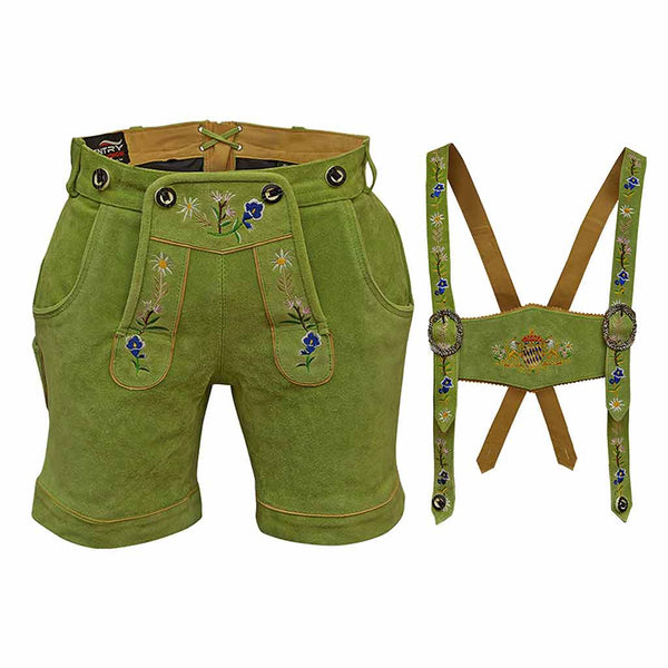 Women Oktoberfest Costumes Suede Lederhosen Leather Short Green