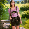 Women Oktoberfest Costumes Suede Lederhosen Leather Short Black