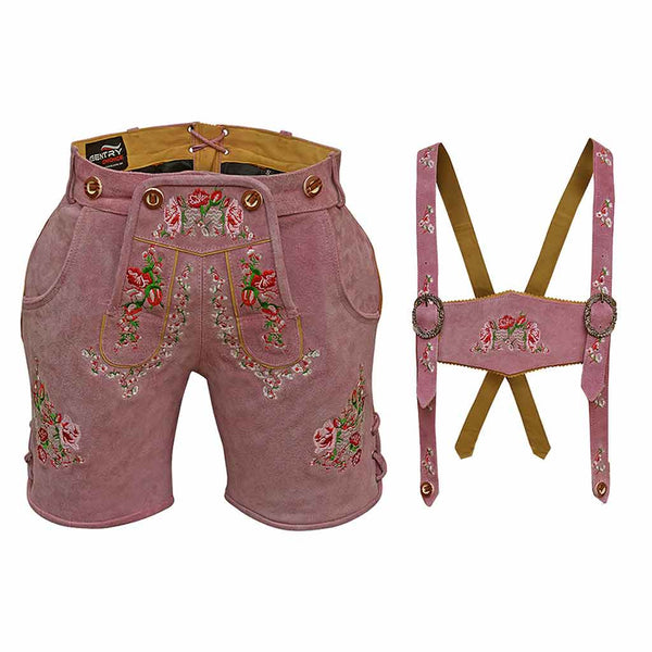 Damen Wildleder Lederhose Kurz Rosa Rosa