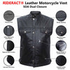 RIDERACT® Leather Motorcycle Vest SOA Button & Zipper Dual Closure