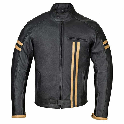 RIDERACT® Touring Men Motorcycle Leather Jacket Striper