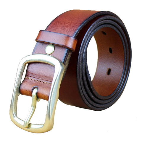Formal Dress Belt Red Brown with Golden Pin Buckle