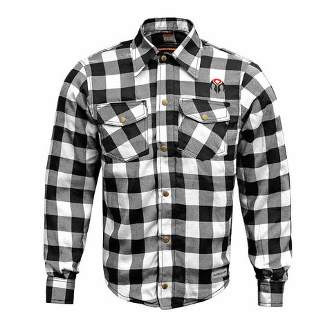 RIDERACT® Men's Motorcycle Riding Reinforced Flannel Shirt Road Series Black & White