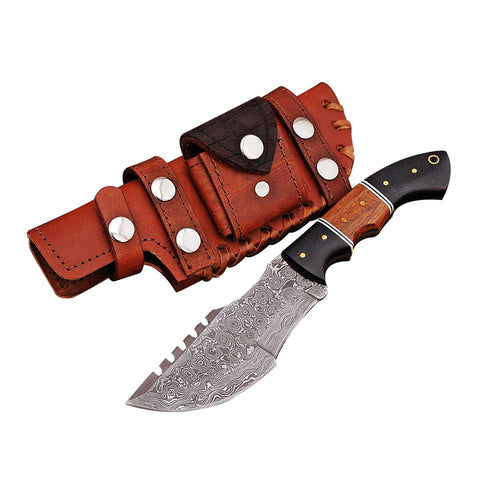Handmade Damascus Steel Tracker Knife AMK021 Professional Camping Knife D2 Steel Hunting Knives With Leather Sheath