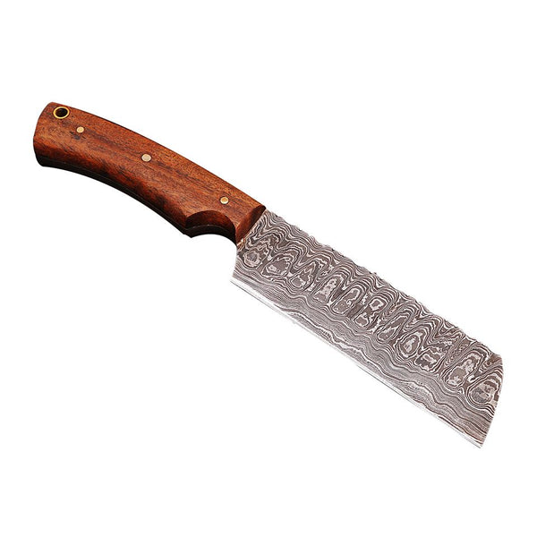 Handmade Damascus Cleaver Chef Knife AMK001 D2 Stainless Steel Kitchen Knife with Leather Sheath