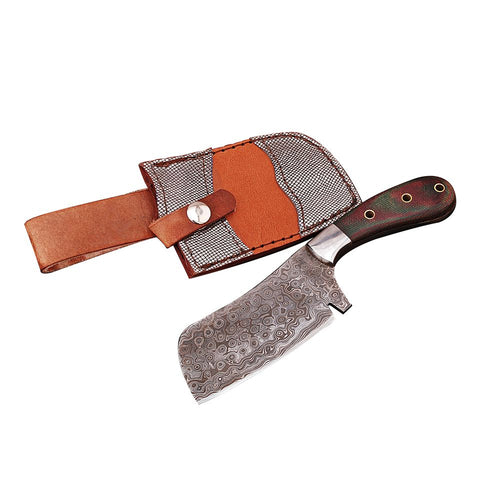 Handmade Damascus Cleaver Chef Knife AMK003 Cleaver Kitchen Knife Chef Chopper Knife With Leather Sheath