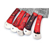 Red Handles Handmade Damascus Kitchen Chef Knives Set of 5 Pieces With Leather Sheath