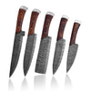 Brown Handles Handmade Damascus Kitchen Chef Knives Set of 5 Pieces With Leather Sheath