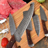 Handmade Damascus Kitchen Chef Knife Set of 5 Pieces - Brown Handles Professional Chef Knife Set Multifunction Kitchen Knives Set With Leather Sheath