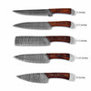 Handmade Damascus Kitchen Chef Knife Set of 5 Pieces - Brown Handles Professional Chef Knife Set Multifunction Kitchen Knives Set With Leather Sheath