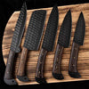 Stainless Steel Black Powder Coated Chef Knives Set of 5 Pieces - Brown Handles Professional Chef Knife Set Multifuntions Kitchen Knives Set With Leather Sheath