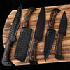 Stainless Steel Black Powder Coated Chef Knives Set of 5 Pieces - Brown Handles Professional Chef Knife Set Multifunctions Kitchen Knives Set With Leather Sheath