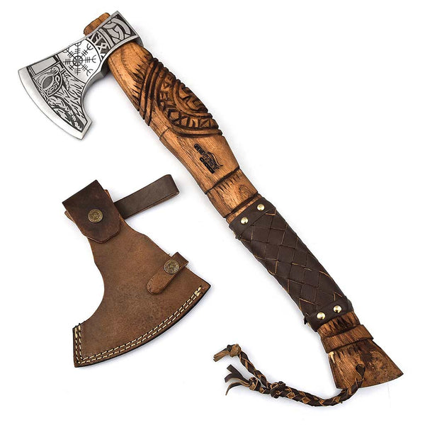Handmade Celtic Viking Axe of Ragnar with Genuine Leather Sheath