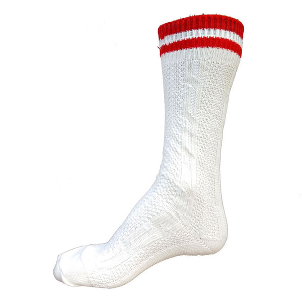 Traditional Bavarian Socks White with Red Stripe