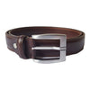 Formal Jeans Belt Coffee Brown Double Stitched Steel Silver Buckle