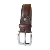 Formal Jeans Belt Coffee Brown Double Stitched Steel Silver Buckle