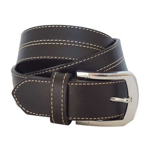 Casual Middle Stitch Designer Black Leather Belt Swing2
