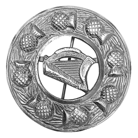 Irish Harp Fly Plaid Brooch Silver