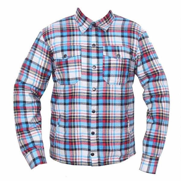 RIDERACT® Men's Motorcycle Riding Reinforced Flannel Shirt Blue Red Black Checked