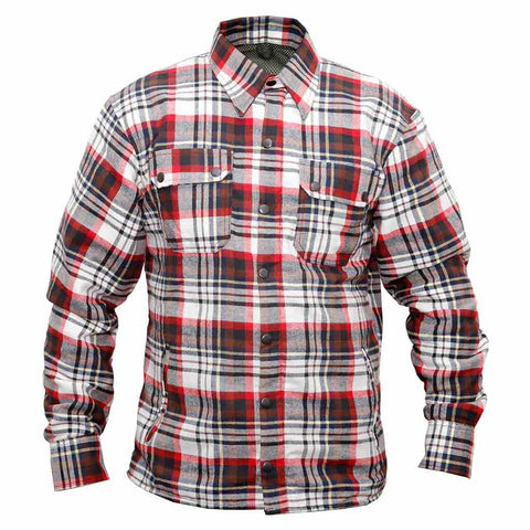 RIDERACT® Men's Motorcycle Riding Reinforced Flannel Shirt Black & Red Checked