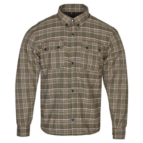 RIDERACT® Men's Motorcycle Riding Reinforced Flannel Riding Shirt Khaki Checked