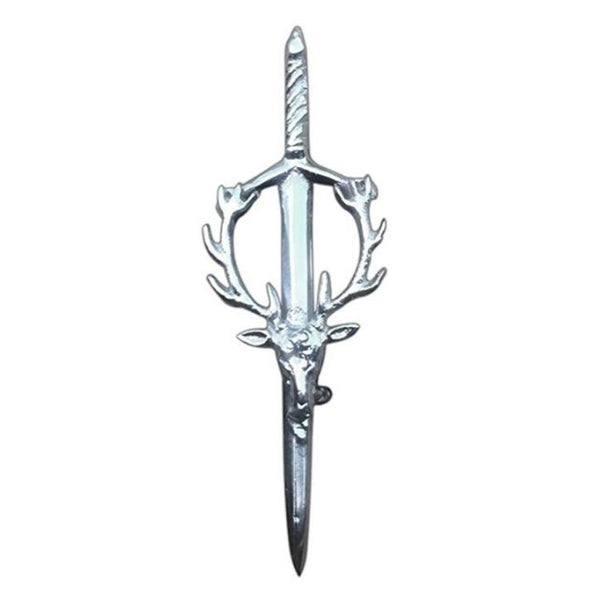 Stag Head Sword Silver Kilt Pin